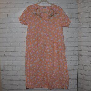 Vintage orange floral and embroidered bird button-down nightgown Private touches